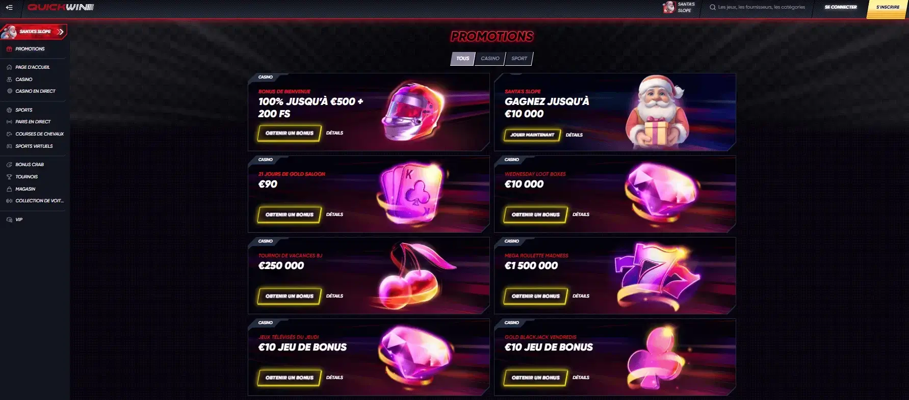 Bonus et promotions pour les joueurs Quick Win