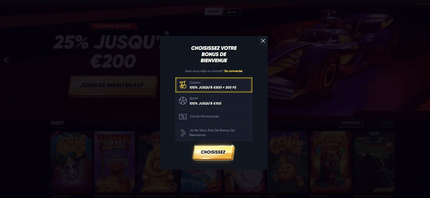 Inscription sur QuickWin Casino 
